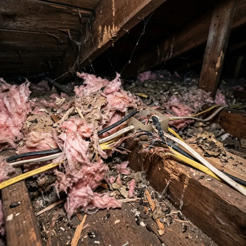 Contaminated ceiling insulation being assessed in a Manor Lakes roof space