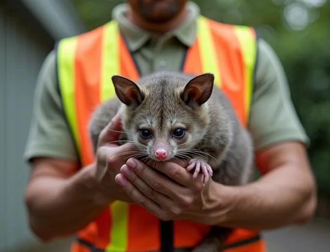 Animal handler safely recovering a deceased possum in Manor Lakes
